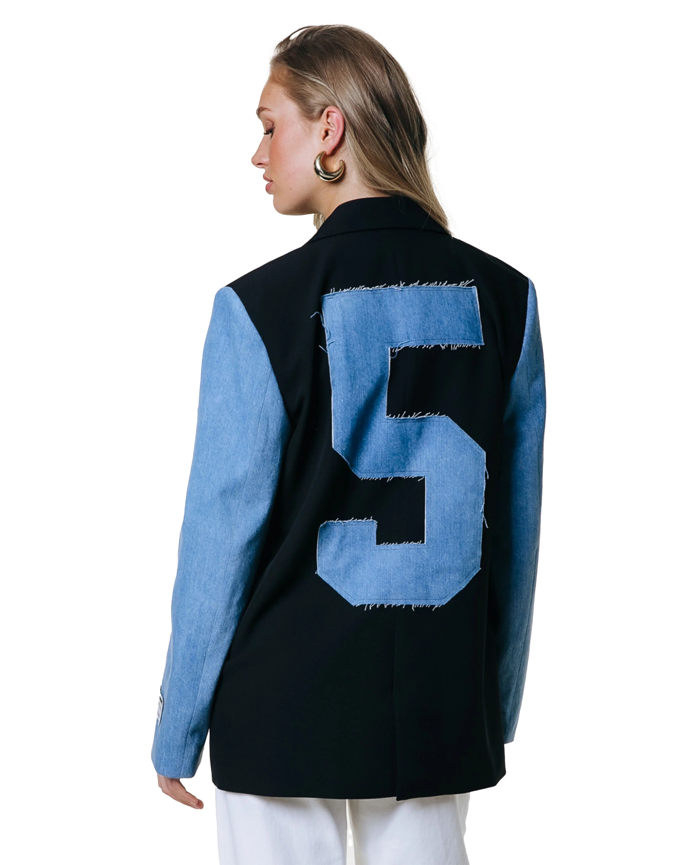 Mimmi Denim Contrast Sleeve Single Breasted Blazer