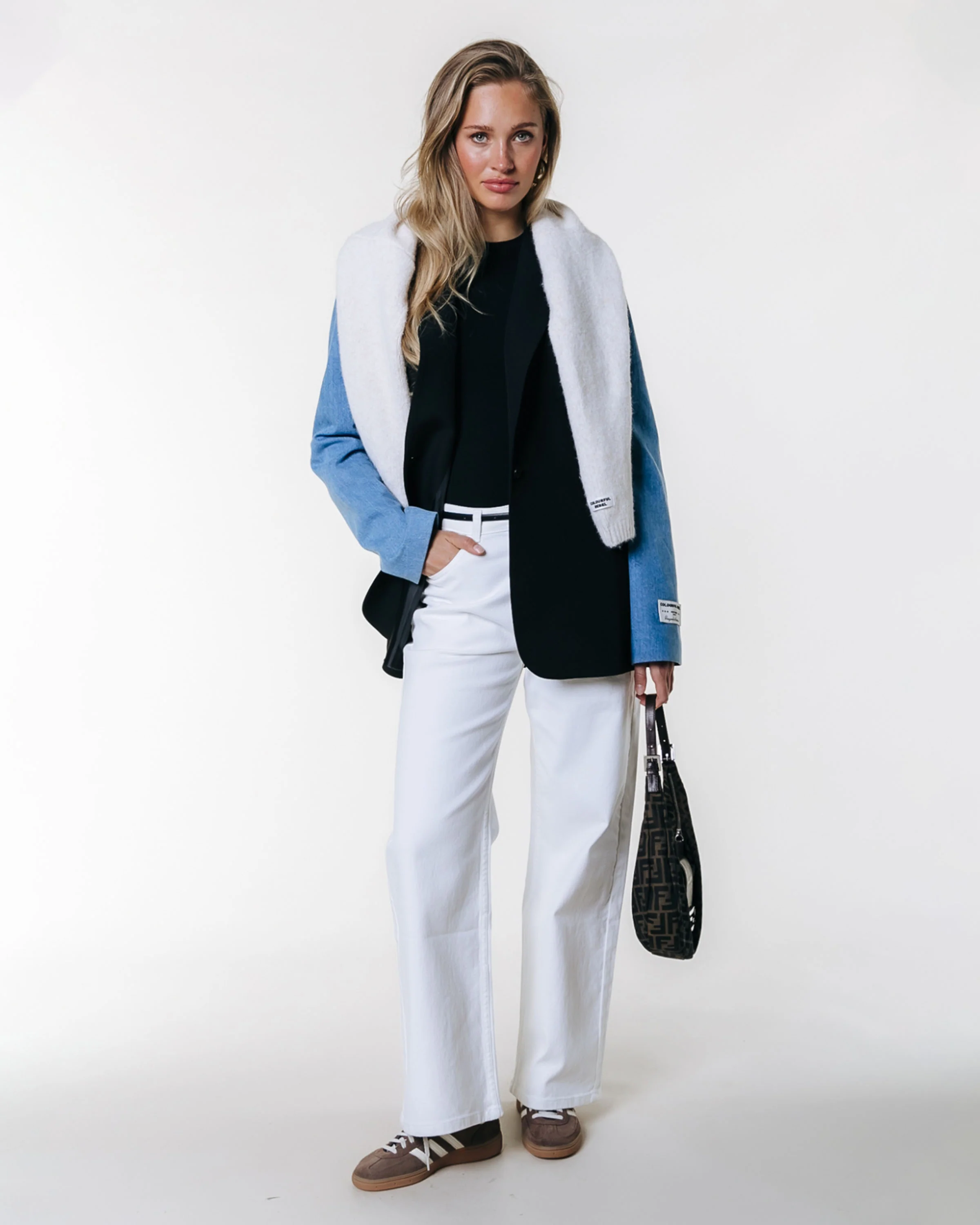 Mimmi Denim Contrast Sleeve Single Breasted Blazer - Image 4